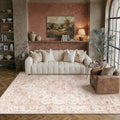 6x9 Washable Neutral Area Rug Pink Vintage Living Room Bedroom Carpet Non-Slip Soft Low Pile Farmhouse Indoor Throw Rug for Dining Room Entryway Office