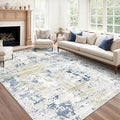 Art&Tuft Washable Rug, Anti-Slip Backing Abstract Area Rugs, Stain Resistant Rugs for Living Room, Foldable Machine Washable Area Rug(Beige/Blue, 8'x10')