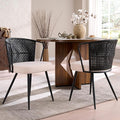 BedsPick Rattan Dining Chair Set of 2 - Farmhouse Upholstered PE Rattan Kitchen Chair with Boucle Cushion, Wingback Dining Room Seat with Cane Back and Metal Legs for Home, Kitchen (Black)