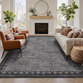 GarveeHome 8x10 Rug Machine Washable for Living Room Bedroom Geometric Bordered Non Slip Neutral Black Grey Carpet Modern Low Pile Area Rugs for Home Office Guest Room, Grey