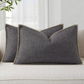 decorUhome Summer Decorative Throw Pillow Covers 12x20 Set of 2 Lumbar Faux Linen Farmhouse Pillow Covers with Stitched Edge Outdoor Neutral Pillow Covers for Couch Sofa Living Room, Dark Grey