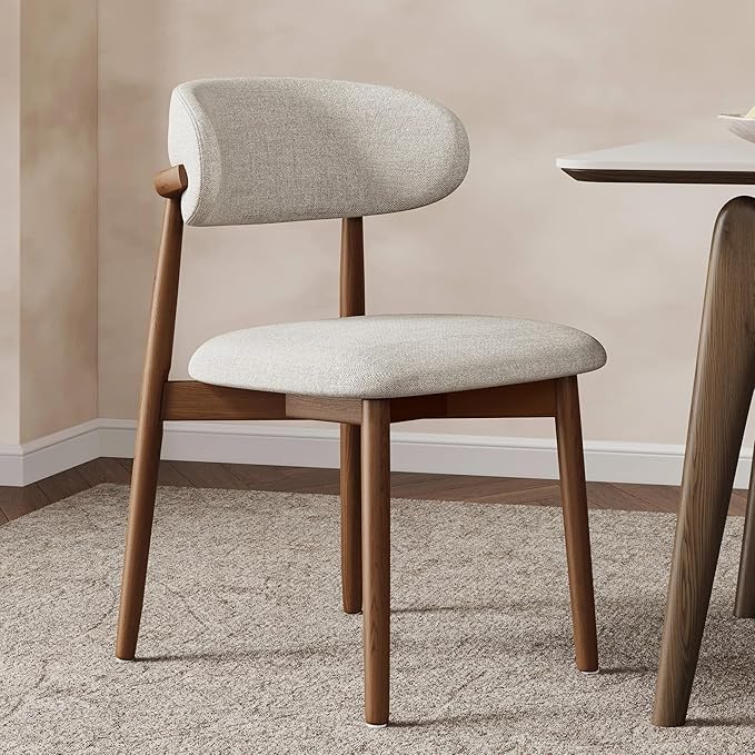 Modern Solid Wood Dining Chairs Set of 2 with Curved Back, Ergonomic Upholstered Seat, Natural Wood Legs with Adjustable Anti-Slip Foot Pad, for Kitchens, Living Rooms, Offices (S-Walnut, Set of 2)
