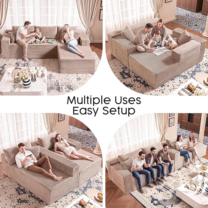 Camel L-Shaped Sectional Sofa - 108" Modular Cloud Couch with Chaise, Luxurious Camel Fabric, Deep Seat Design, No Assembly Required (Left Facing Chaise)