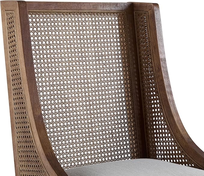 Christopher Knight Home Yone Dining Chairs Set of 2, Modern Dining Chair with Fabric Upholstery, Rubberwood Frame Kitchen Chairs with Cane Webbing, Extra Seat for Dining Room, Beige + Brown