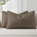decorUhome Summer Decorative Throw Pillow Covers 12x20 Set of 2 Lumbar Faux Linen Farmhouse Pillow Covers with Stitched Edge Outdoor Neutral Pillow Covers for Couch Sofa Living Room, Chocolate