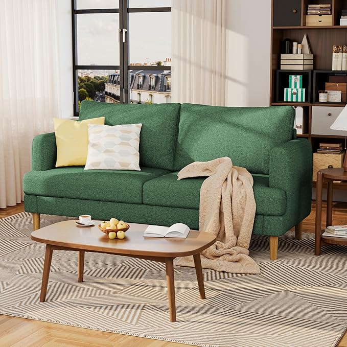 70" Modern Loveseat Sofa with USB Type-C Ports, Linen Fabric 2-Seater Deep Seat Couch, Cozy Small Couch Sofa for Living Room Bedroom Office Apartment (Green)