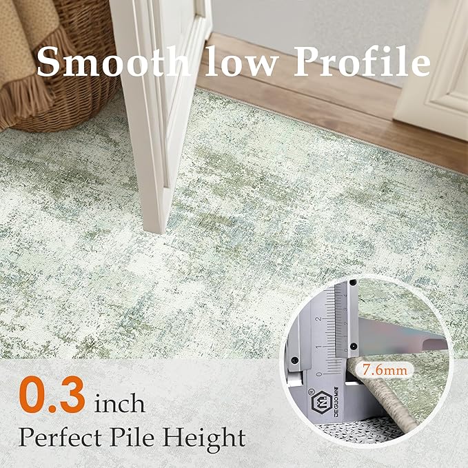 9x12 Washable Area Rug Sage Green Abstract Non Slip Soft Low Pile Rug for Living Room Bedroom Dining Room Office Neutral Modern Indoor Large Throw Carpet for Home Decor