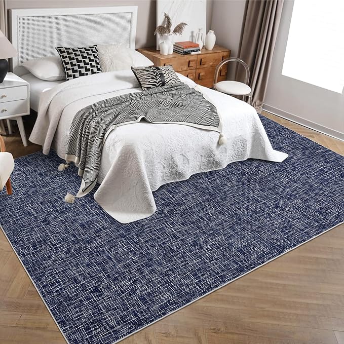 RUGSREAL 8x10 Washable Rug for Living Room Non-Slip Modern Abstract Area Rug Stain Resistant Large Bedroom Rug Contemporary Accent Throw Floor Carpet Solid Rug for Dining Room Home Decor, Blue