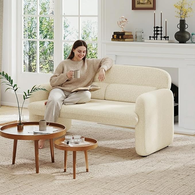 Furnimart Modern Loveseat Sofa, 54" 2-Seater Boucle Sofa, Comfy Upholstered Minimalist Couch, Small Couches for Small Spaces, Apartment, Office, Living Room, Bedroom, Dorm, Chenille White