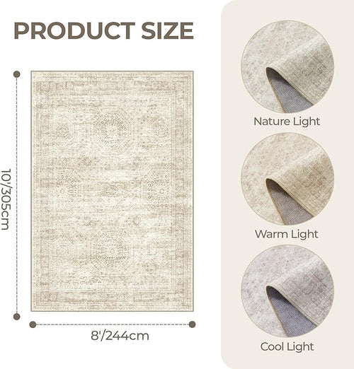 8x10 Area Rugs for Living Room, Non-Slip Backing Large Washable Rug for Nursery Room, Vintage Abstract Bedroom Rugs, Thin Indoor Home Decor Soft Farmhouse Rug (8'x10', Beige/Ivory)