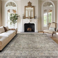 Srugn Washable Rugs 8x10 Area Rugs for Living Room,Bedroom and Dining Room-Large Ultra Soft Faux Wool Retro Carpets,Non Slip&Non-Shedding Low Pile Vintage Print Home Office Rug-Brass Green-Brown-Olive