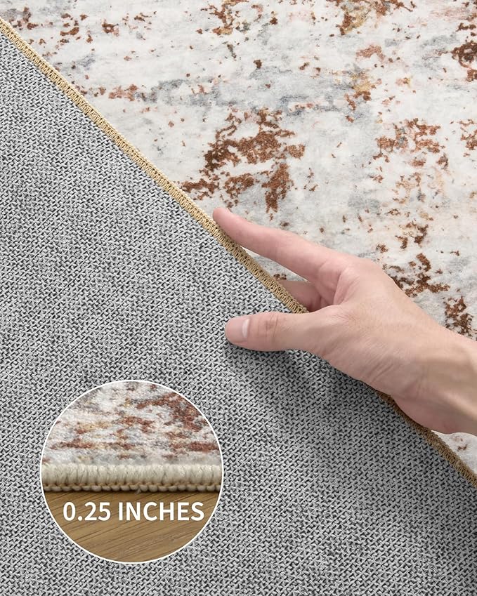 Art&Tuft Washable Rugs 8x10, Anti-Slip Backing Abstract 8x10 Area Rugs, Stain Resistant Large Rugs for Living Room, Foldable Machine Washable Area Rug(8'x10', Rust)