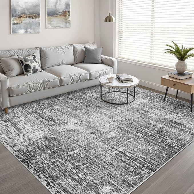 8x10 Area Rug Living Room: Washable Large Neutral Black Rug Abstract Soft Modern Stain Resistant Indoor Floor Non-Slip Carpet for Bedroom Nursery Kids Office Playroom Dining Room Under Table Home