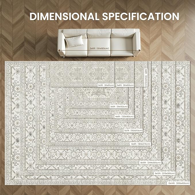 Washable 2x8 Runner Rug Vintage Area Rugs for Hallway Water Resistant Kitchen Entryway Rug Ultra Soft Living Room Bedroom Carpet Indoor Low Pile Floor Mat for Bathroom Dining Room(2x8,Beige)