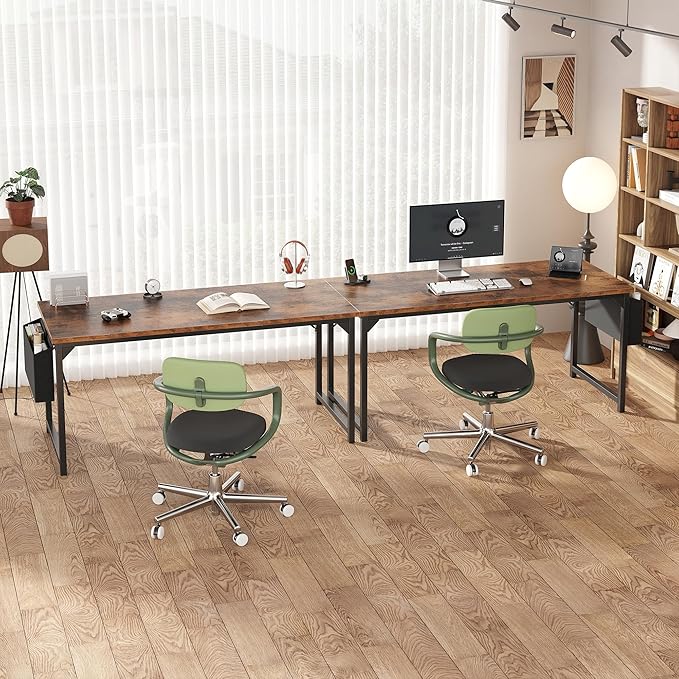 OLIXIS Computer Desk 63 Inch Home Office Desks for Small Spaces, Gaming Writing Study Work Table with Storage Bag and Headphone Hook for Bedroom, Rustic Brown