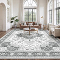 Living Room 10x14 Area Rugs, Washable Area Rug Stain Resistant Carpet Vintage Soft Rugs for Bedroom with Non Slip Backing Indoor Home Decor (10'x 14',Grey)