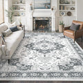 befbee Washable Area Rug 8x10, Area Rugs Stain Resistant Neutral Washable Rugs for Living Rooms Bedroom Vintage Non-Slip Thin Large Size Area Rug（Grey）
