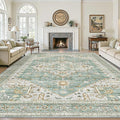 Living Room 10x14 Area Rugs, Washable Area Rug Stain Resistant Carpet Vintage Soft Rugs for Bedroom with Non Slip Backing Indoor Home Decor (10'x 14',Green)