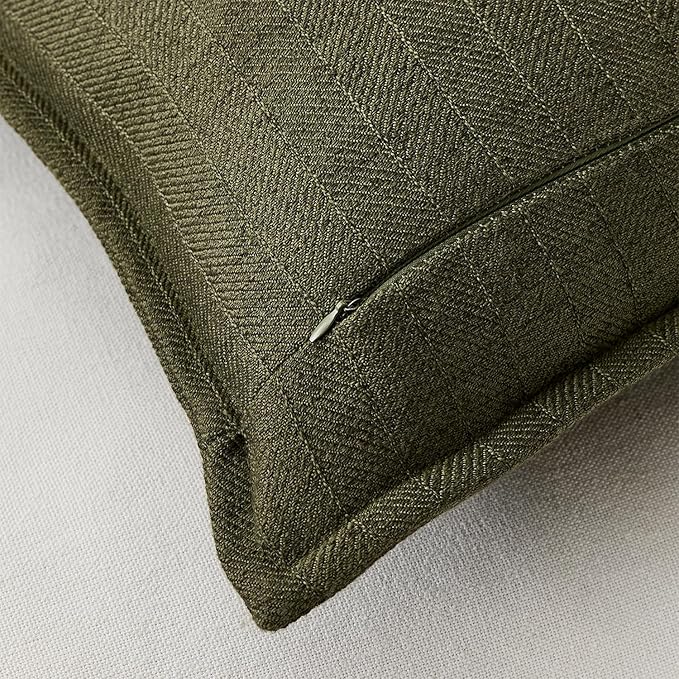 DEZENE 26x26 Linen Euro Sham Pillow Covers Olive Green Pack of 2 Farmhouse Boho Neutral Accents Striped Textured Square Decorative Throw Pillow Cases for Living Room Couch Bed Home Decor