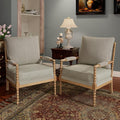 Morden Fort Linen Fabric Spindle Accent Chairs Set of 2, French Style Chairs with High Resilience Spring Cushion and Armrest Pads, Leisure Armchair for Living Room Bedroom Farmhouse Office Balcony