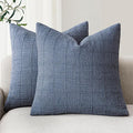 Foindtower Set of 2 Decorative Linen Check Throw Pillow Covers Neutral Farmhouse Vintage Cushion Covers Modern Coastal Boho Home Decor for Sofa Chair Couch Bedroom Living Room,18×18 Inch,Blue