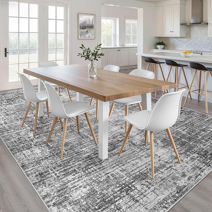 8x10 Area Rug Living Room: Washable Large Neutral Black Rug Abstract Soft Modern Stain Resistant Indoor Floor Non-Slip Carpet for Bedroom Nursery Kids Office Playroom Dining Room Under Table Home