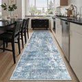 Soalmost Washable Runner Rug, 2'6" x 8' Non-Slip Kitchen Vintage Foldable Hallway Runners for Entryway, Laundry, Bedroom, Blue
