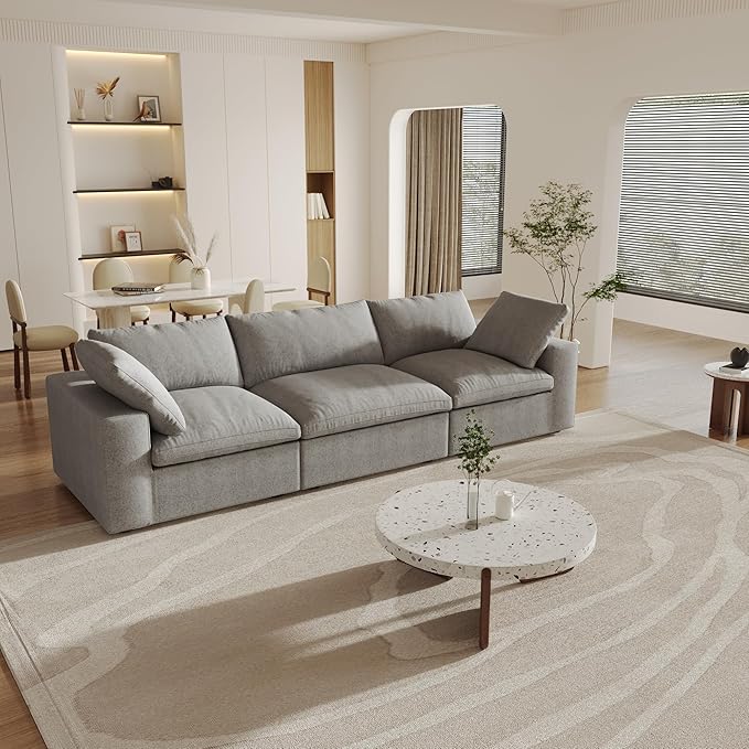 Cloud Modular Sectional Sofa Couch,120.45" Convertible Couches 3 Seater Sofa for Living Room,Minimalist Deep Sofa Couches,Sofa Covers Washable&Replaceable(Grey)
