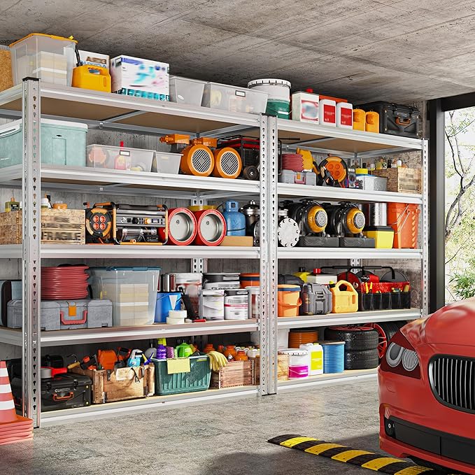 REIBII 2500LBS Garage Shelving 40" W Storage Shelves Adjustable Metal Shelving 5 Tier Pantry Shelves for Garage Closet Kitchen Basement 40" W x 19.7''D x 72''H, Silver