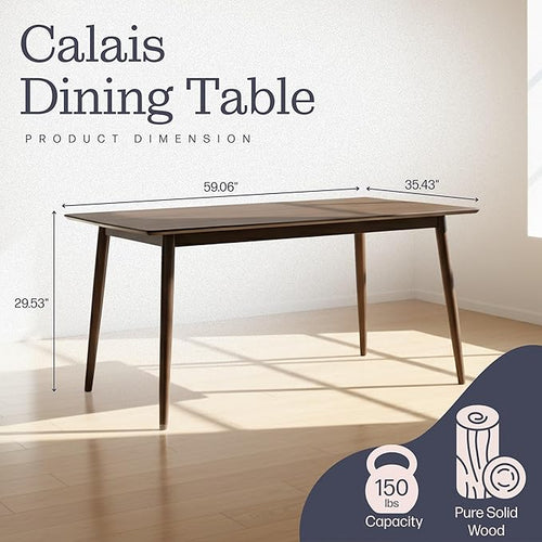 Alaterre Furniture Calais Dining – Mid Century Modern 59-Inch Rectangular Dining Table for 4 – Solid Wood Kitchen and Dining Room Table with Minimalist Design (Warm Walnut Finish)