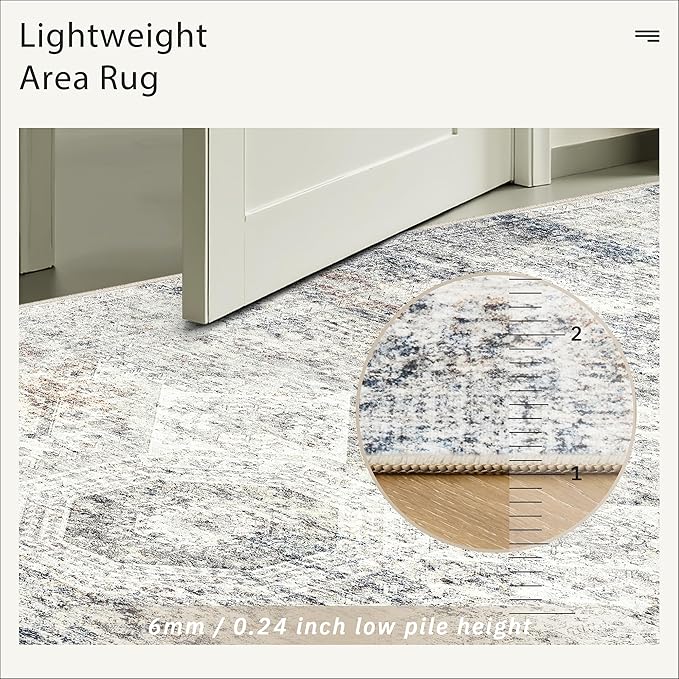 Soalmost 10x14 Area Rugs for Living Room, Non Slip Machine Washable Vintage Rugs, Low Pile Lightweight Large Rug for Bedroom, Dining Room, Home Office Blue Ivory