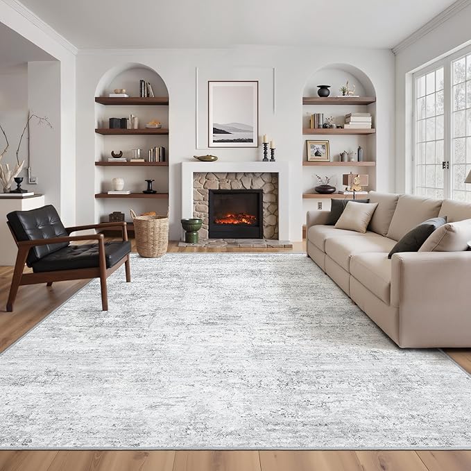 Art&Tuft Washable Rug, Anti-Slip Backing Abstract Area Rugs, Stain Resistant Rugs for Living Room, Foldable Machine Washable Area Rug(6'x9', 01-Grey)