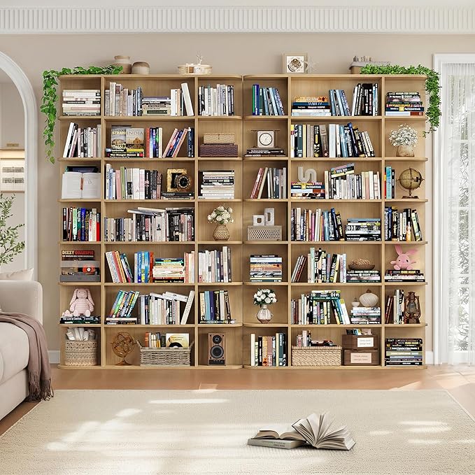 HOSTACK 85" Tall Bookshelf, 7 Tier Open Shelves Bookcase, Triple Wide Bookcase with 21 Open Display Shelves, Large Bookshelf Home Decor Furniture for Living Room, Bedroom, Library, Natural Oak