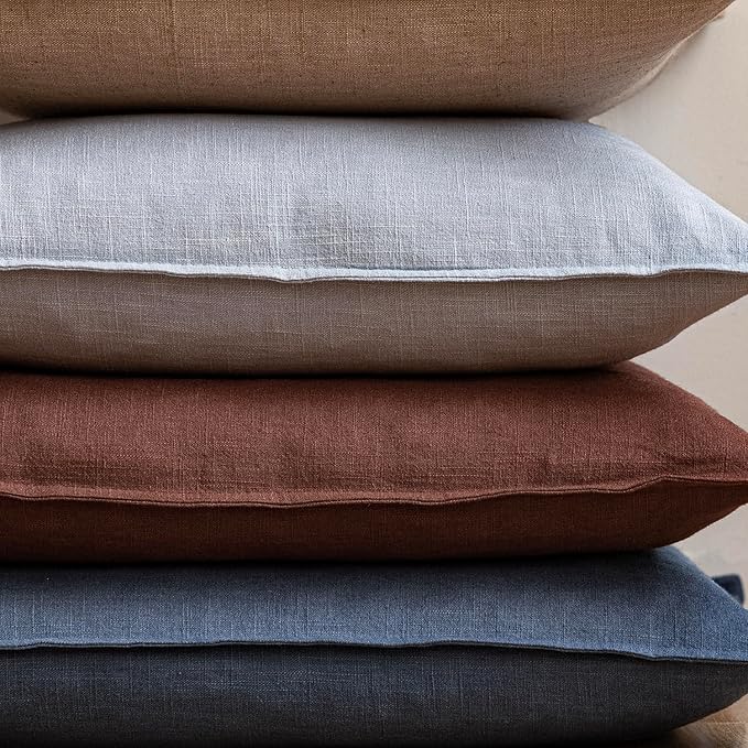 Foindtower Pack of 2, Decorative Linen Soild Throw Pillow Covers Soft Accent Euro Cushion Case Farmhouse Neutral Pillowcase for Chair Couch Sofa Bedroom Living Room Home Decor 16 x 16 Inch Dark Blue