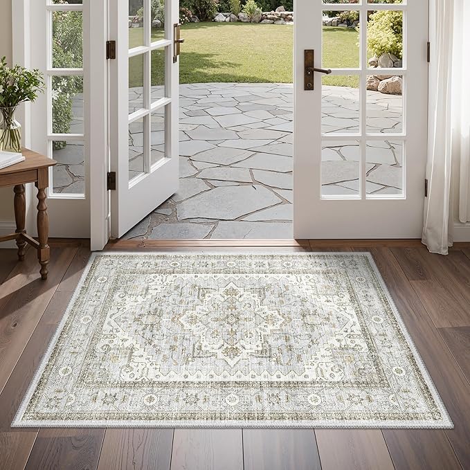 Rugs for Entryway, 2X3 Washable Kitchen Rugs Non Slip Indoor Door Mat Stain Resistant Small Low-Pile Throw Carpet for Bathroom Bedroom(2x3,Blue＆Beige)