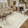 PureCozy 6x9 Area Rug Machine Washable Living Room Bedroom Vintage Distressed Non Slip Carpet Indoor Large Low Plie Thin Beige Dining Room Home Office Retro Accent Rug