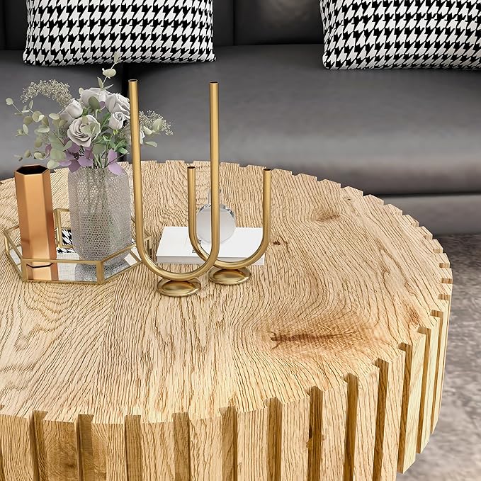 Round Coffee Table for Living Room, 31.5" Circle Wood Center Table with Pedestal for Apartment, Easy Assembly, Natural