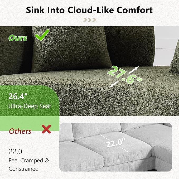 66.93 Inch Curved Loveseat Sofa with High - Density Foam Cushion, Full Compression Modular 2-Seater Couch, No Assembly Required, for Small Spaces & Living Room, Olive Green