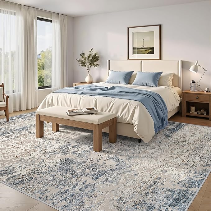 Art&Tuft Washable Rugs 6x9, Anti-Slip Backing Abstract 6x9 Area Rugs, Stain Resistant Rugs for Living Room, Foldable Machine Washable Area Rug (6'x9', Blue)