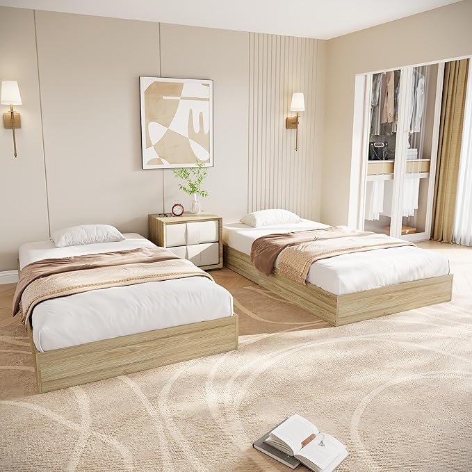 Wood Platform Bed with Sturdy Wooden Slats, Twin XL Floor-Standing Bed Frame, Modern Minimalist Design Space-Saving Bed Frame, No Box Spring Needed, Easy Assembly