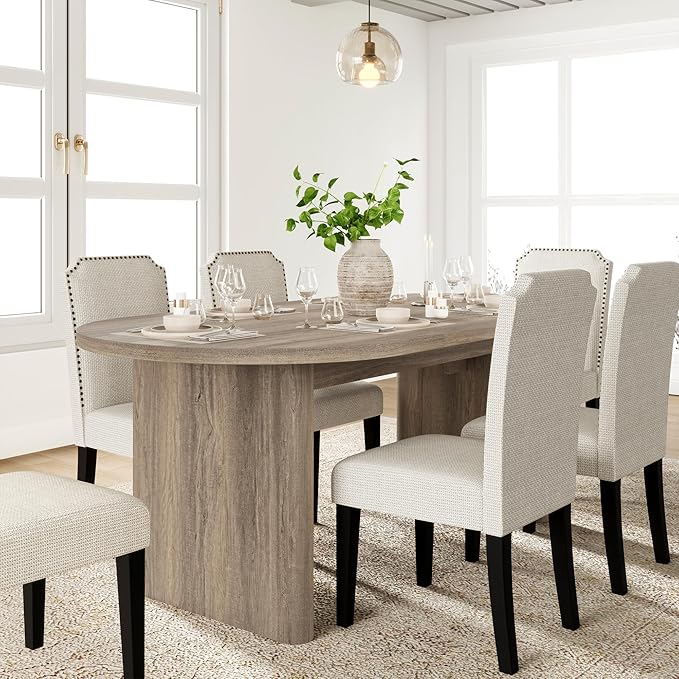 GarveeHome Oval Dining Table for 6-8 People, Long Large Kitchen Table with Thick Sturdy Wooden Base, Farmhouse Dining Room Table for for Kitchen, Living Room, Office (70.87" Long,Rustic Pear)