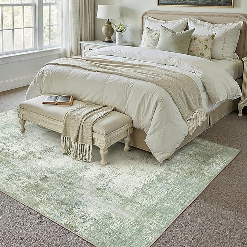 8x10 Washable Area Rug Sage Green Abstract Non Slip Soft Low Pile Rug for Living Room Bedroom Dining Room Office Neutral Modern Indoor Large Throw Carpet for Home Decor