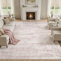 cotiled Large Area Rugs for Living Room 8x10, Machine Washable Rugs with Non Slip Backing Modern Neutral Abstract Rugs Stain Resistant Distressed Carpets for Home Office Decor (8x10 Pink)