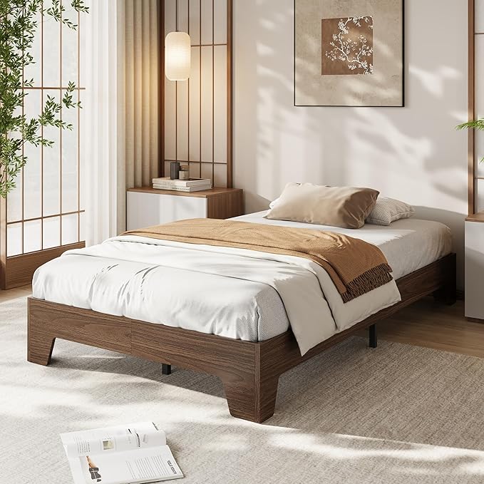 GarveeHome Wood Twin Size Bed Frame, Platform Nature Bed with Strong Wooden Slats,No Box Spring Needed,Minimalist Bedroom Furniture,Contemporary Wooden Bed Frame,Easy Assembly