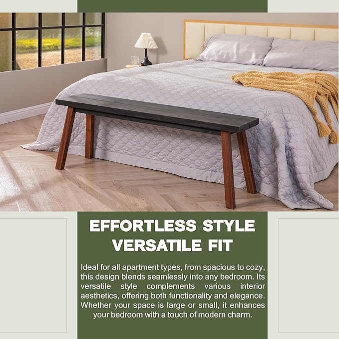 VICTORY RELAX Solid Wood Bench - Minimalist Design, Acacia Wood Construction, Black Mix Brown Color, Versatile for Entryway, Living Room, Bedroom & Outdoors, Easy Assembly & Weather-Resistant
