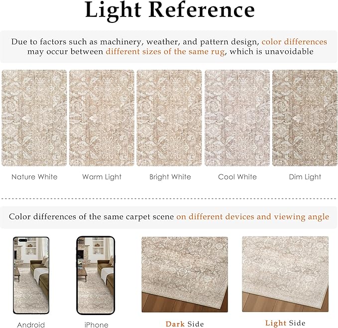 PureCozy Area Rug 9x12 Beige Machine Washable Non-Slip Vintage Low Plie Thin Living Room Bedroom Dining Room Distressed Carpet Indoor Large Home Office Retro Rug