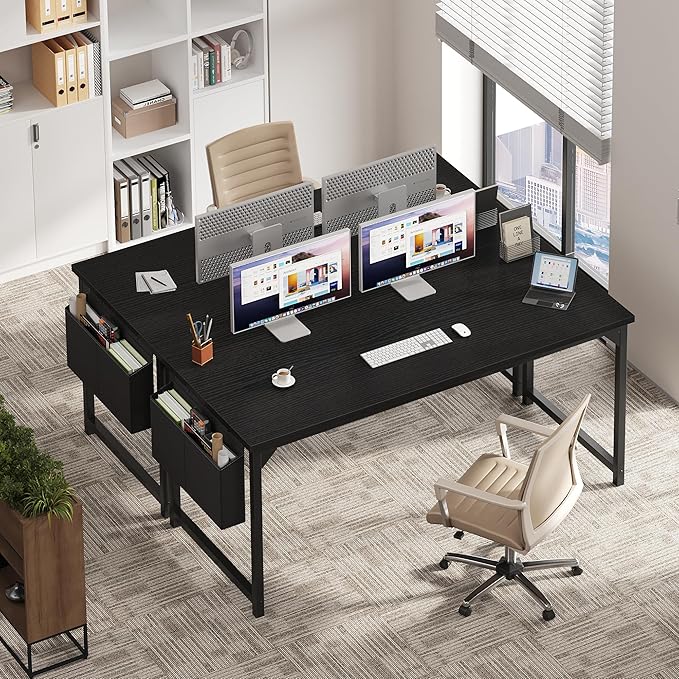 OLIXIS Computer Desk 63 Inch Home Office Desks for Small Spaces, Gaming Writing Study Work Table with Storage Bag and Headphone Hook for Bedroom, Black