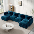Modular Sectional Sofa, 146.5 Inch U-Shaped Cloud Sofa with Deep Seat Chenille Sofa with Cushions, Four Seater Sectional Sofa for Living Room Apartment, Blue
