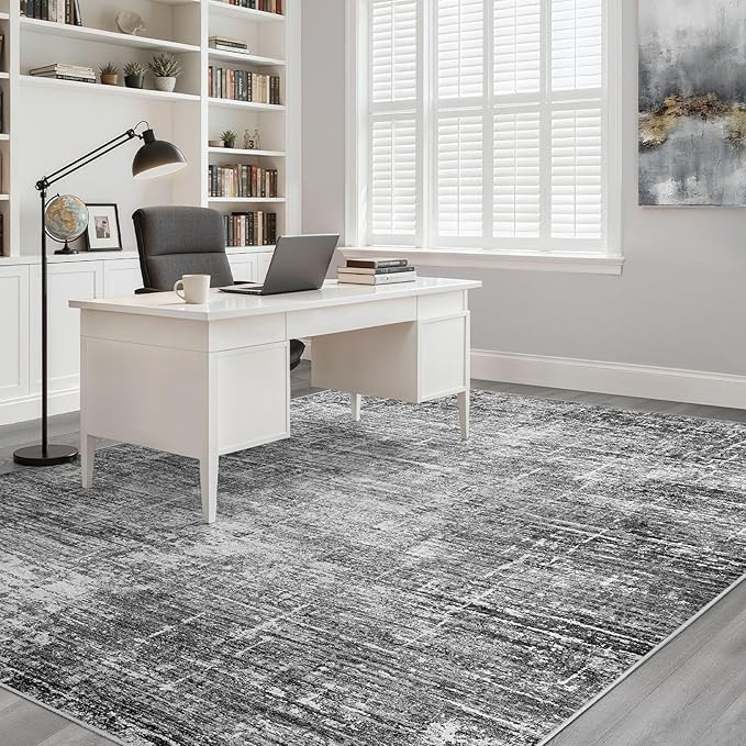 8x10 Area Rug Living Room: Washable Large Neutral Black Rug Abstract Soft Modern Stain Resistant Indoor Floor Non-Slip Carpet for Bedroom Nursery Kids Office Playroom Dining Room Under Table Home