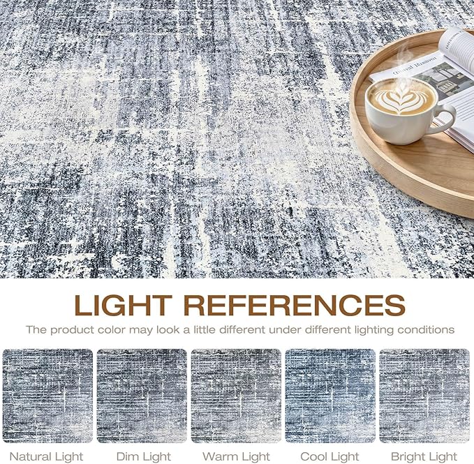8x10 Area Rugs Living Room: Washable Large Neutral Navy Rug Abstract Soft Modern Stain Resistant Indoor Floor Non-Slip Carpet for Bedroom Nursery Kids Office Playroom Dining Room Under Table Home